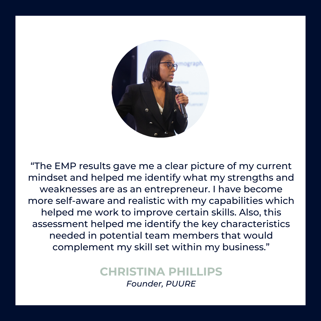 Christina Phillips explaining that the EMP results gave her a clear picture of her current mindset and helped identify her strengths